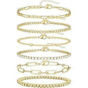 Gold Bracelets For Women, 14K Gold Plated Stackable Bracelet Stack Set